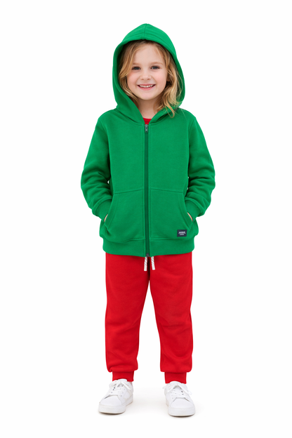 Jobka Kids Kız Kanguru Cepli Fermuarlı %100 Pamuk Benetton Renk Eşofman Üstü