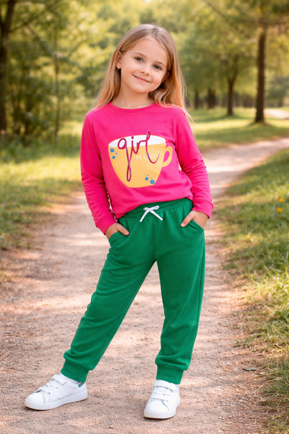 Jobka Kids Kız Beli Lastikli 3 Cepli %100 Pamuk Benetton Renk Eşofman Altı