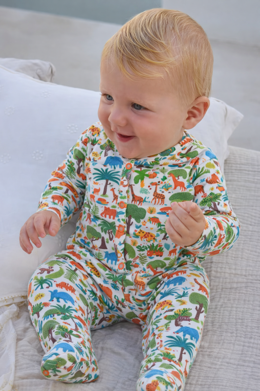 Jobka Kids Erkek Bebek %100 Pamuk Safari Baskılı Uyku Tulumu