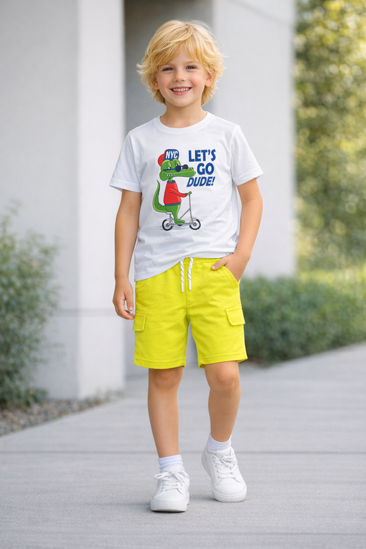 Jobka Kids Çocuk Fıstık Yeşili %100 Pamuk Kargo Cepli Şort