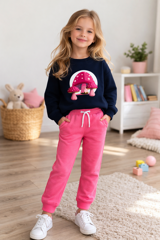 Jobka Kids Kız Beli Lastikli 3 Cepli %100 Pamuk Fuşya Renk Eşofman Altı