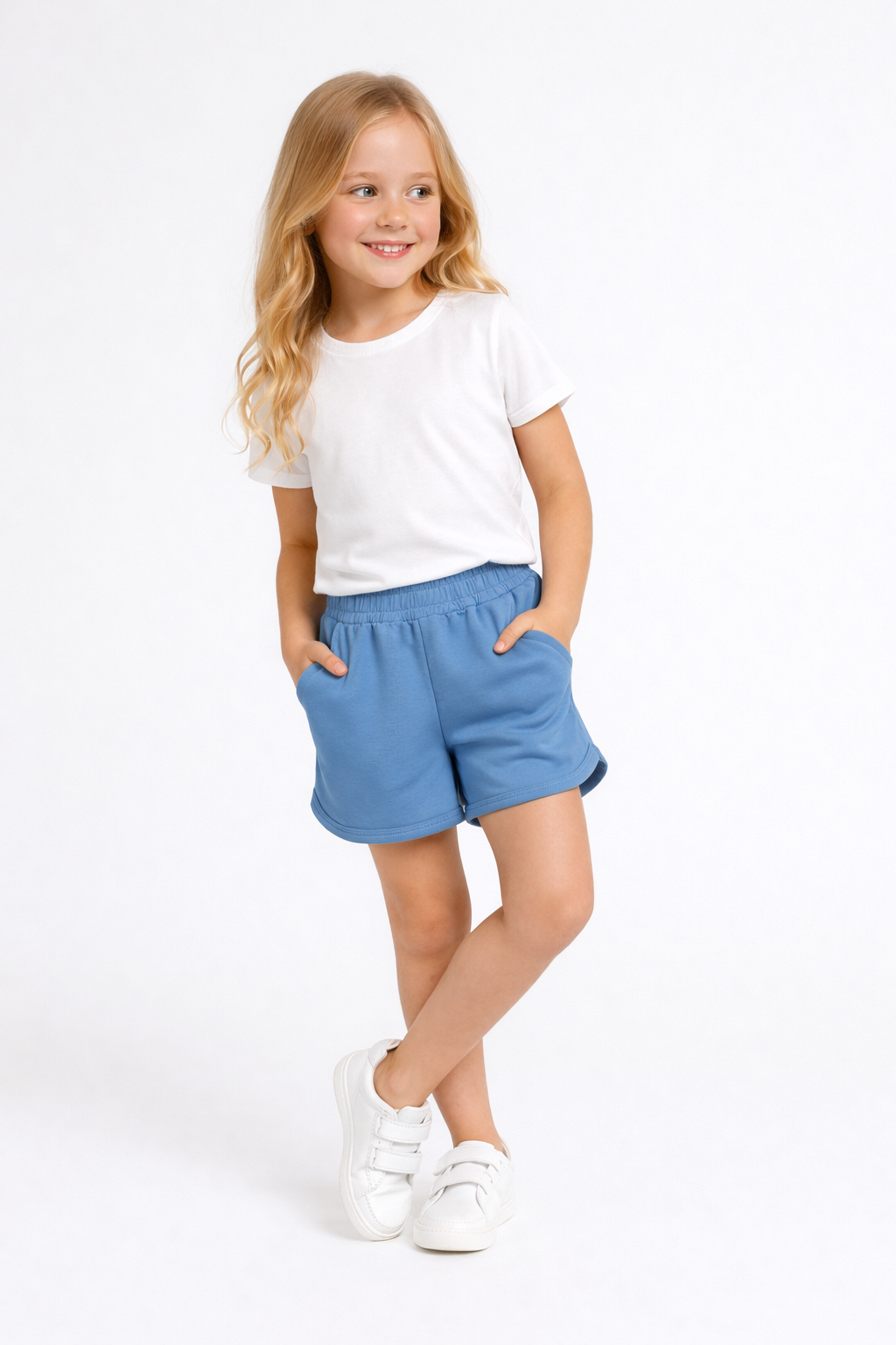 Jobka Kids Kız %100 Pamuk Gök Mavi Şort