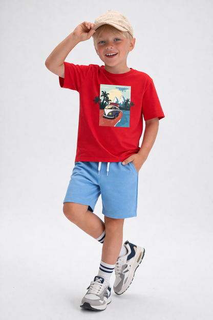 Jobka Kids Erkek %100 Pamuk Gök Mavi Şort