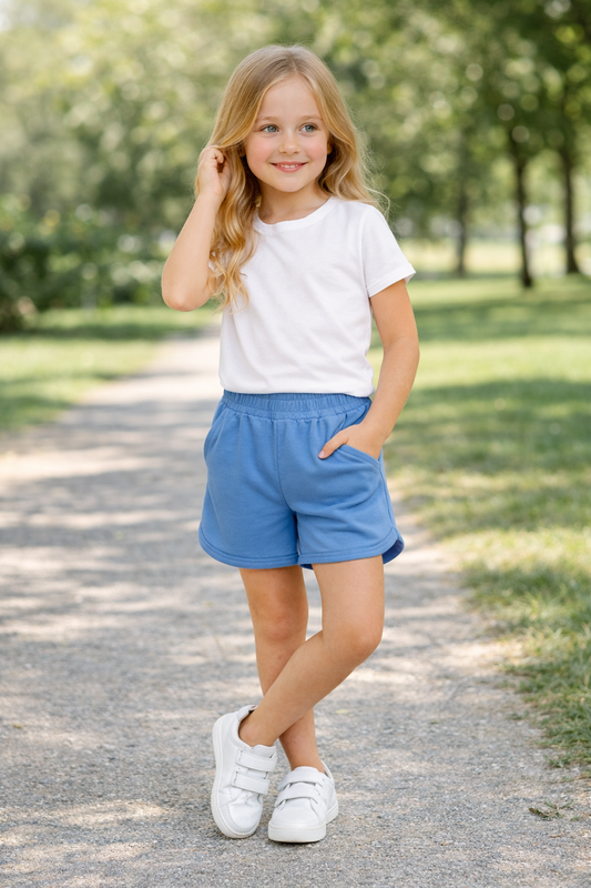 Jobka Kids Kız %100 Pamuk Gök Mavi Şort