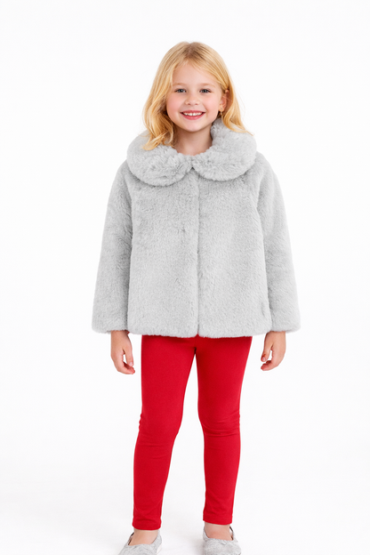 Jobka Kids Kız Suni Peluş Gri Renk Kürk Kaban