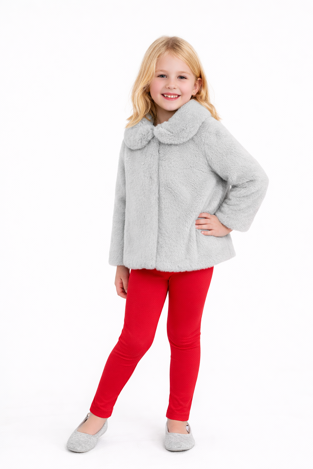 Jobka Kids Kız Suni Peluş Gri Renk Kürk Kaban