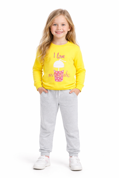 Jobka Kids Kız Beli Lastikli 3 Cepli %100 Pamuk Gri Renk Eşofman Altı