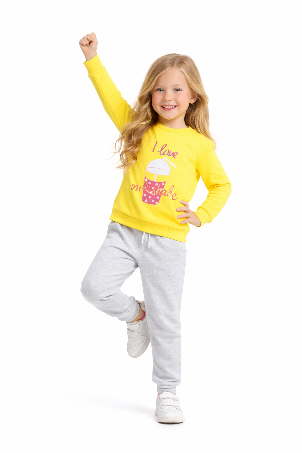 Jobka Kids Kız Beli Lastikli 3 Cepli %100 Pamuk Gri Renk Eşofman Altı