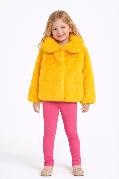 Jobka Kids Kız Suni Peluş Pembe Renk Kürk Kaban