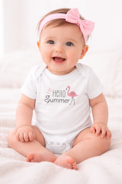 Jobka Kids Kız Bebek %100 Pamuk Hello Summer Baskılı Beyaz Body