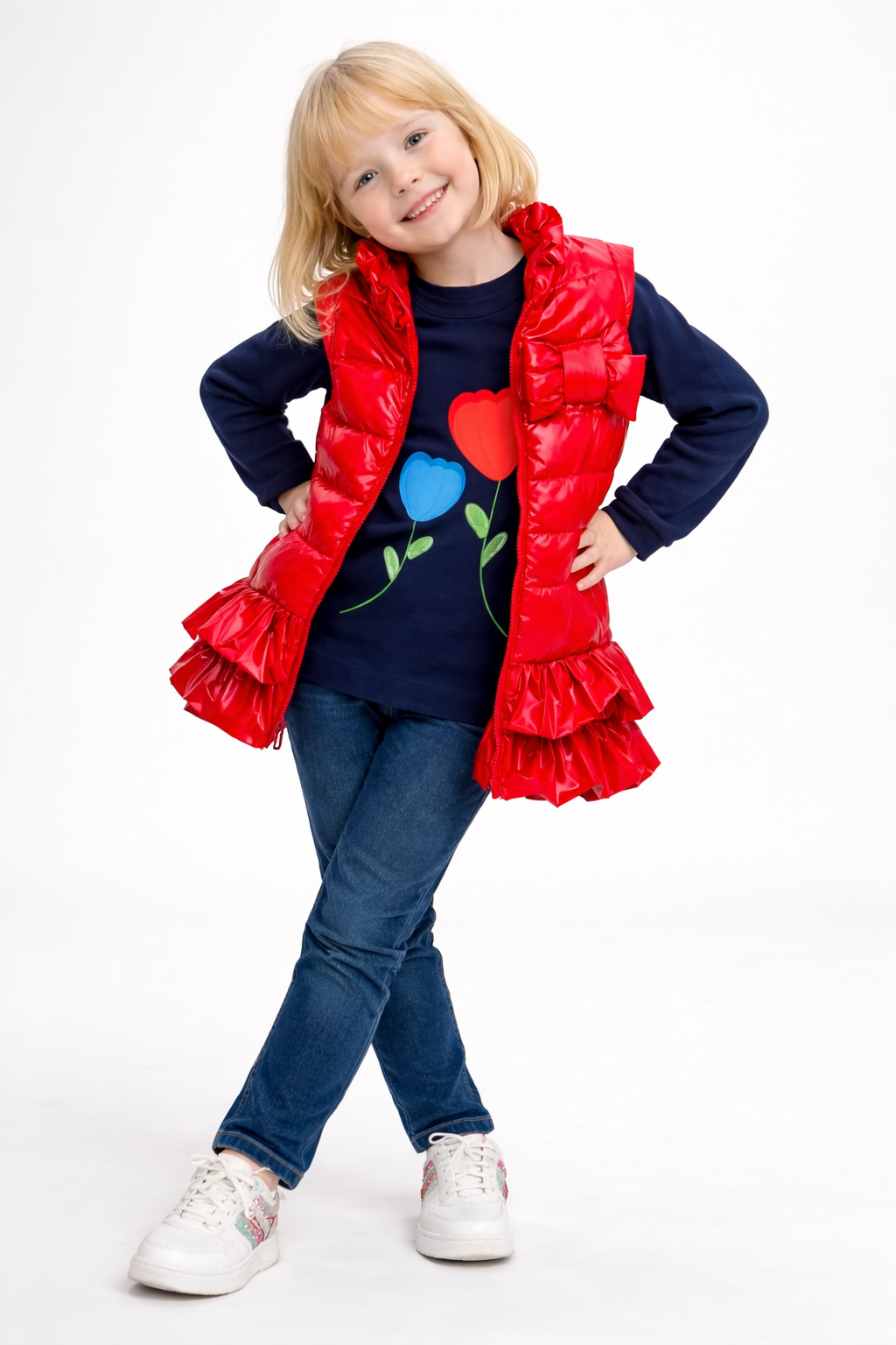 Jobka Kids Kız Çocuk Fırfır Detaylı Kırmızı Şişme Yelek