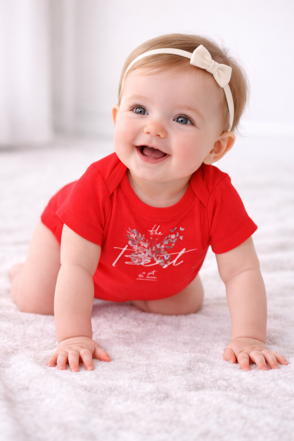 Jobka Kids Kız Bebek %100 Pamuk Kelebek Baskılı Kırmızı Body