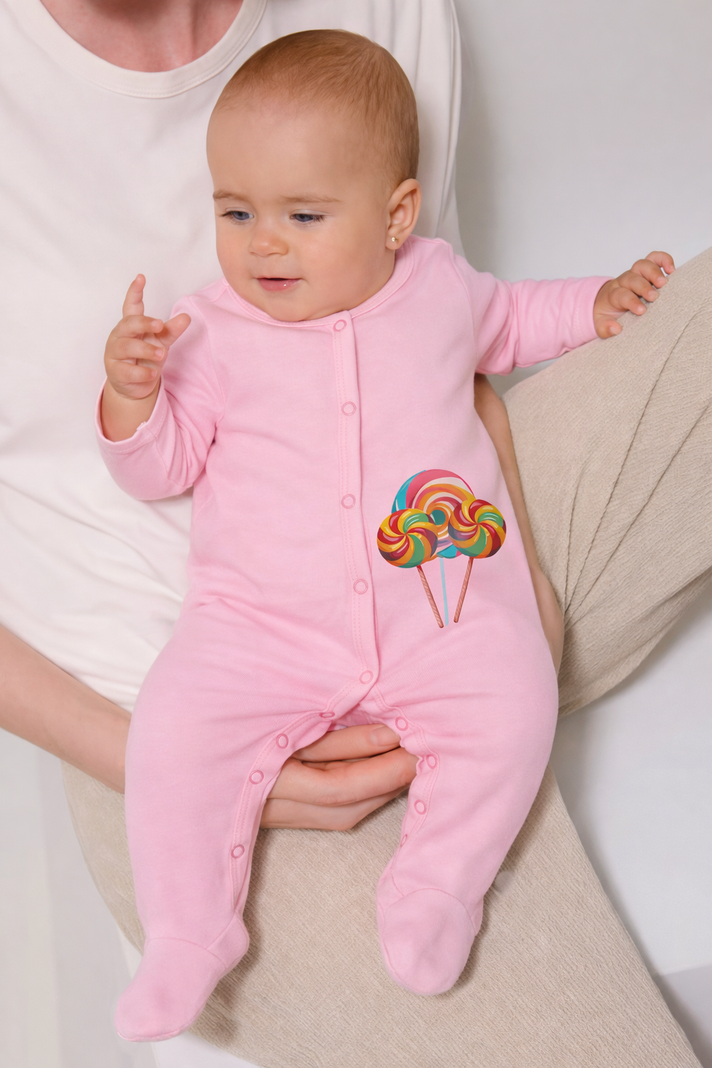 Jobka Kids Kız Bebek %100 Pamuk Lolipop Baskılı Pembe Uyku Tulumu