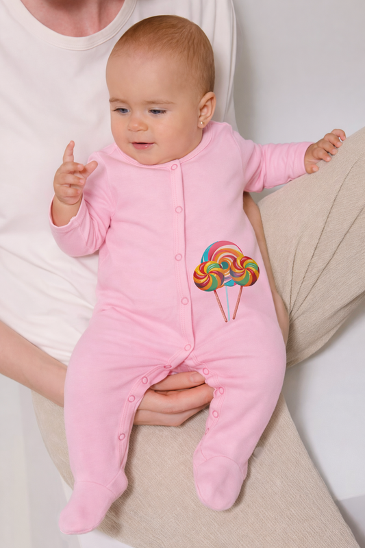 Jobka Kids Kız Bebek %100 Pamuk Lolipop Baskılı Pembe Uyku Tulumu