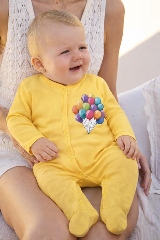 Jobka Kids Kız Bebek %100 Pamuk Balon Baskılı Sarı Uyku Tulumu