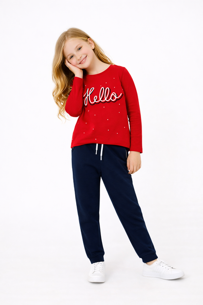 Jobka Kids Kız Beli Lastikli 3 Cepli %100 Pamuk Pembe Renk Eşofman Altı