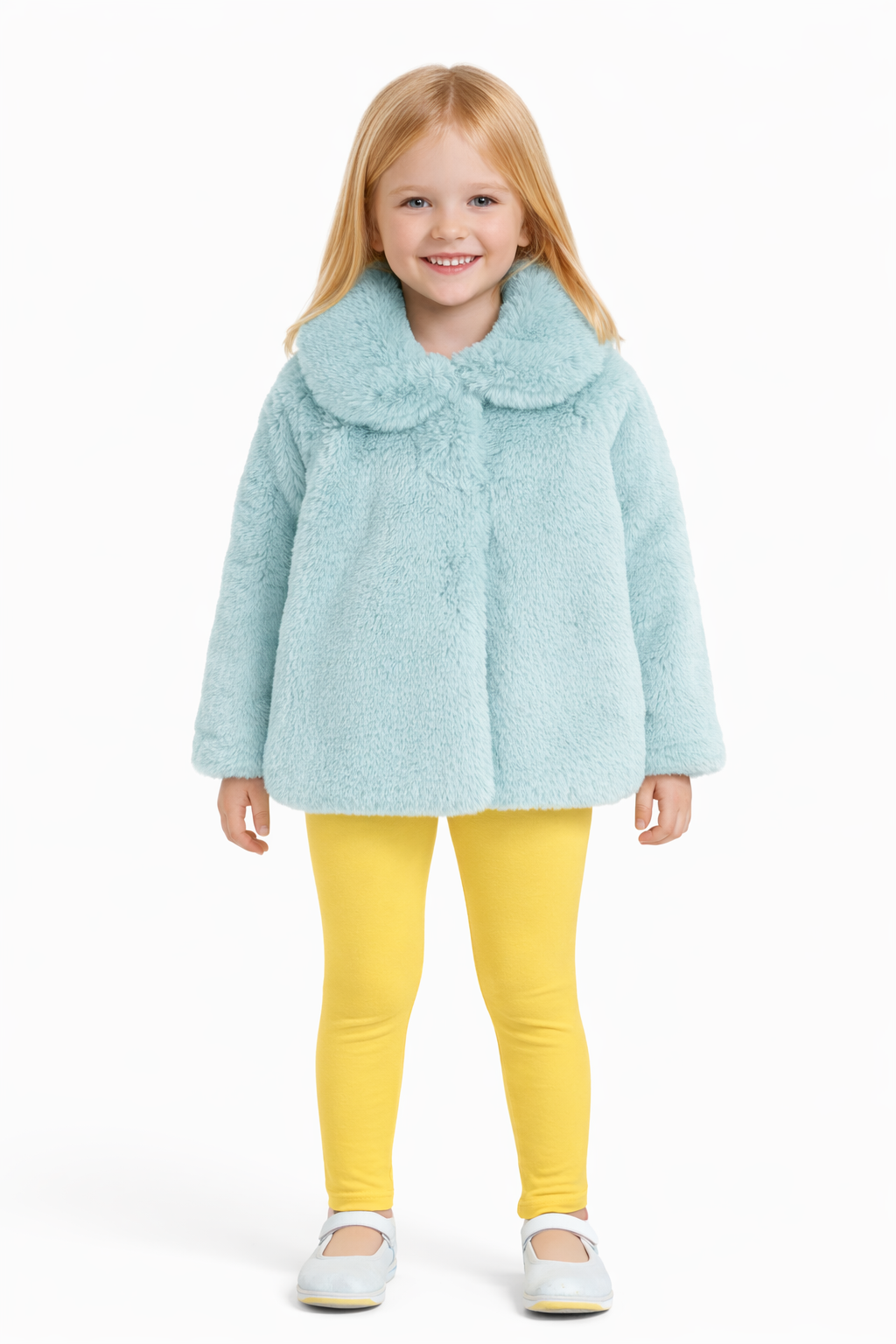 Jobka Kids Kız Suni Peluş Mint Yeşili Renk Kürk Kaban