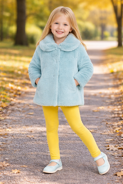 Jobka Kids Kız Suni Peluş Mint Yeşili Renk Kürk Kaban