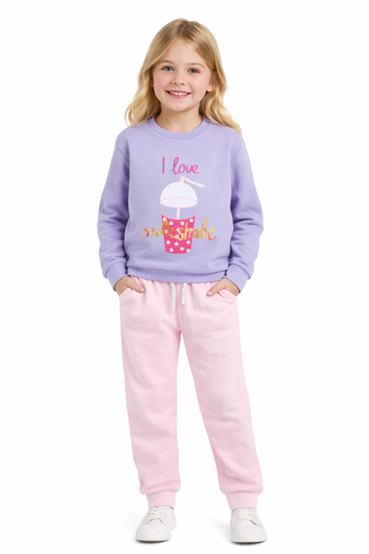 Jobka Kids Kız Beli Lastikli 3 Cepli %100 Pamuk Pembe Renk Eşofman Altı