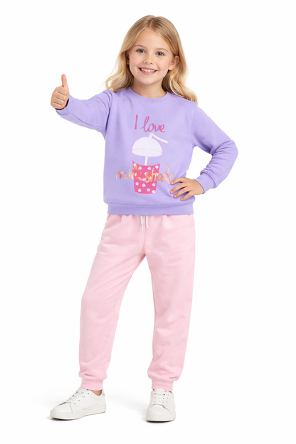 Jobka Kids Kız Beli Lastikli 3 Cepli %100 Pamuk Pembe Renk Eşofman Altı