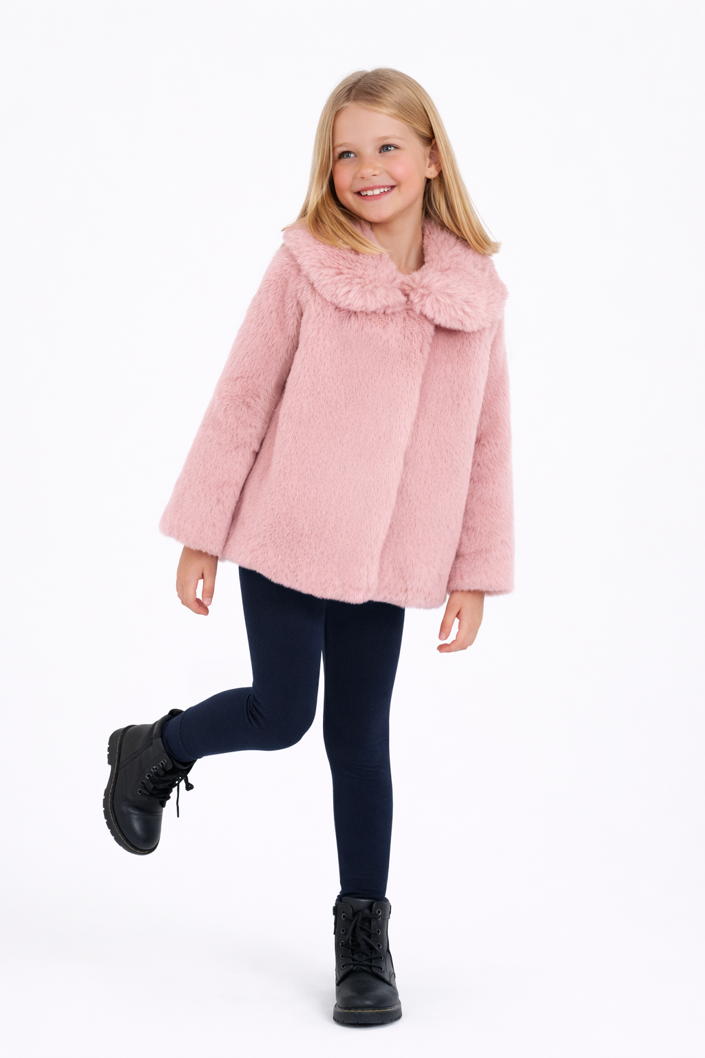Jobka Kids Kız Suni Peluş Pembe Renk Kürk Kaban