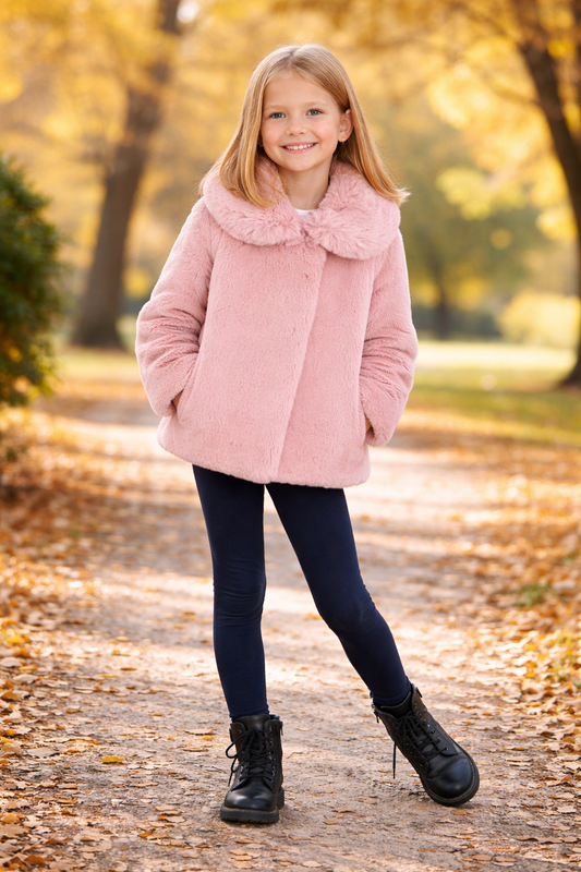 Jobka Kids Kız Suni Peluş Pembe Renk Kürk Kaban