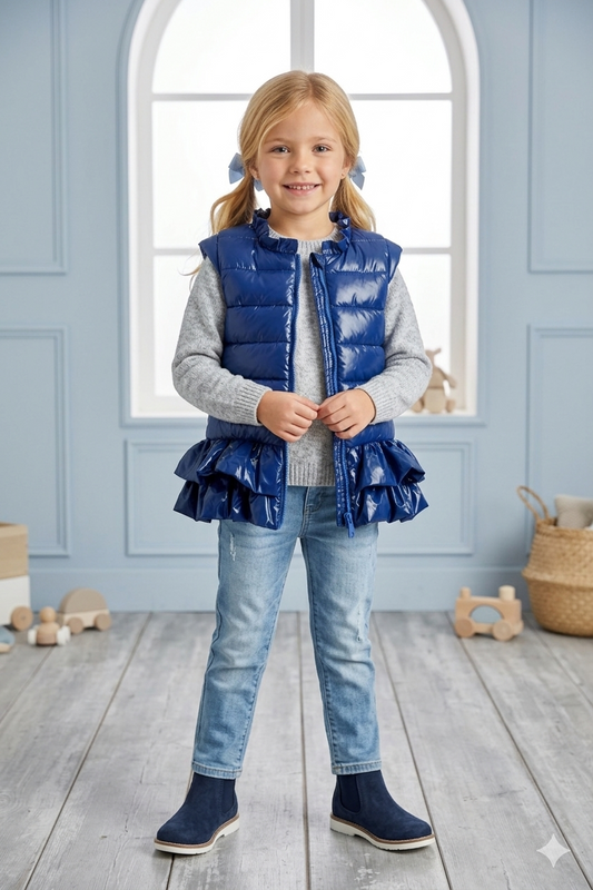 Jobka Kids Kız Çocuk Fırfır Detaylı Saks Şişme Yelek