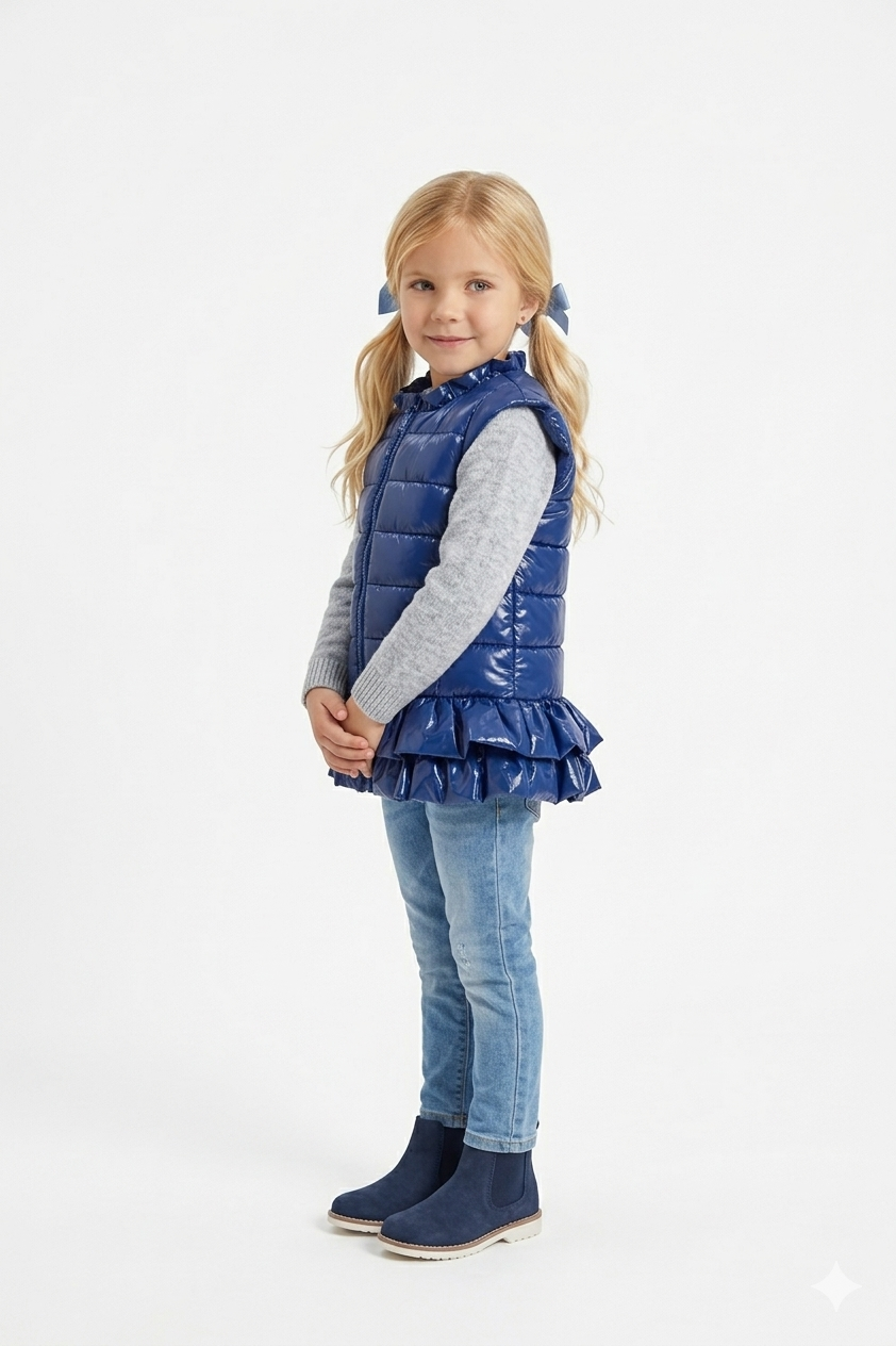 Jobka Kids Kız Çocuk Fırfır Detaylı Saks Şişme Yelek