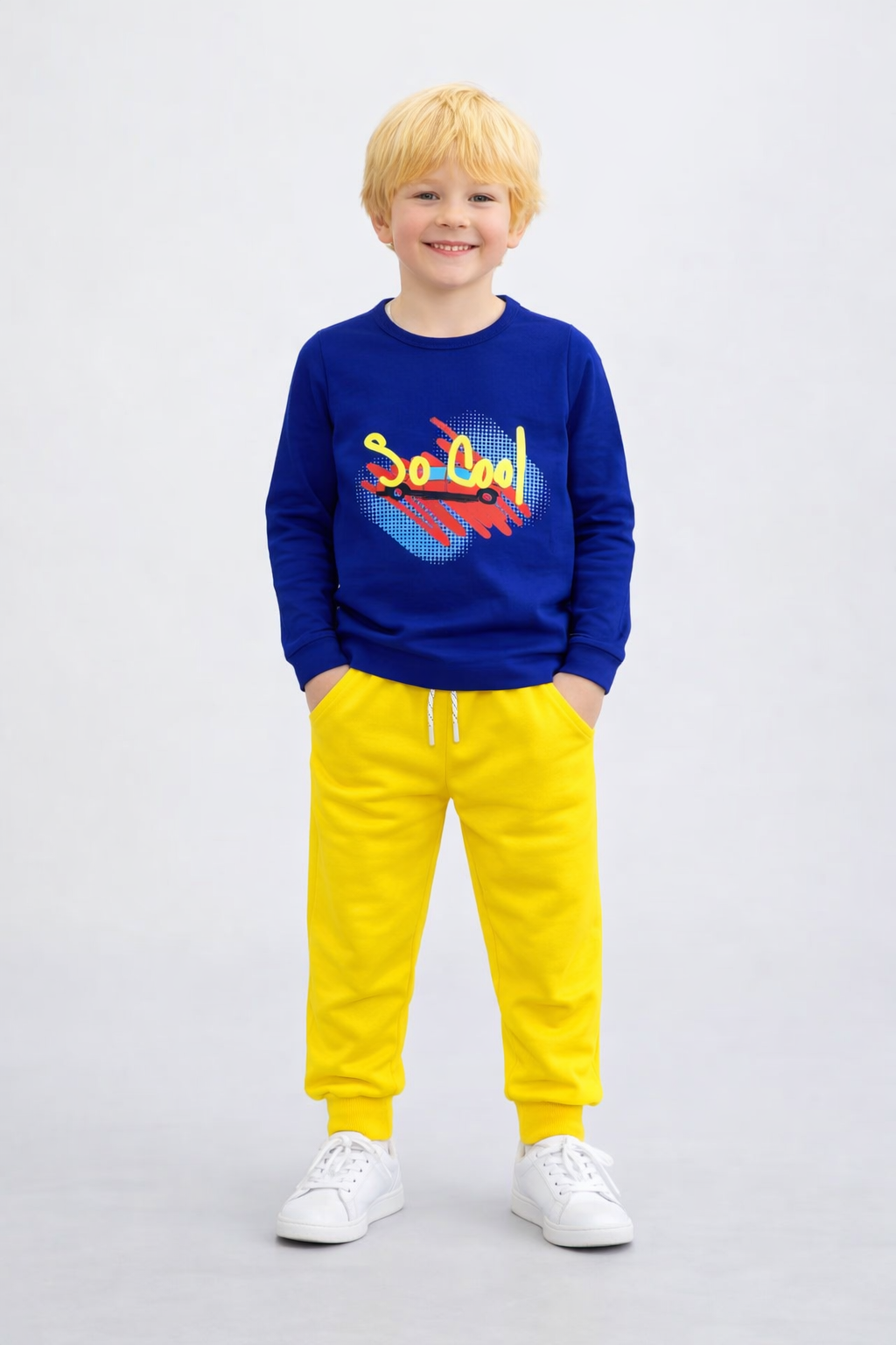 Jobka Kids Erkek Beli Lastikli 3 Cepli %100 Pamuk Sarı Renk Eşofman Altı