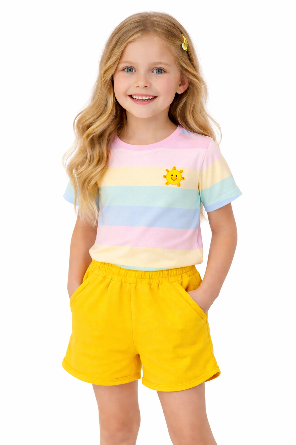 Jobka Kids Kız %100 Pamuk Sarı Şort