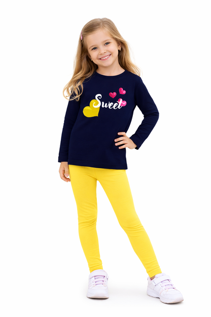 Jobka Kids Kız Çocuk %100 Pamuk Sarı Renk Tayt