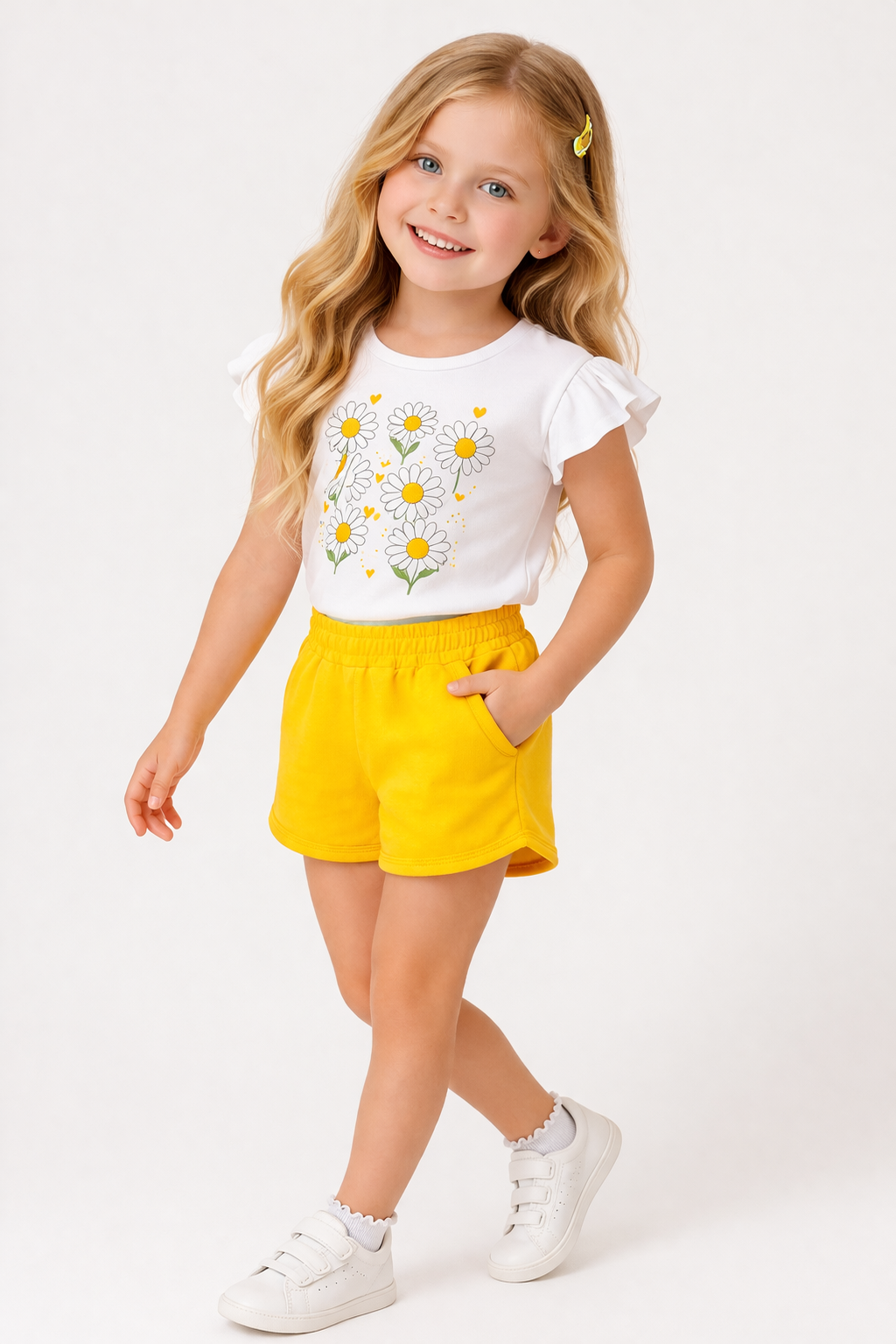 Jobka Kids Kız %100 Pamuk Sarı Şort
