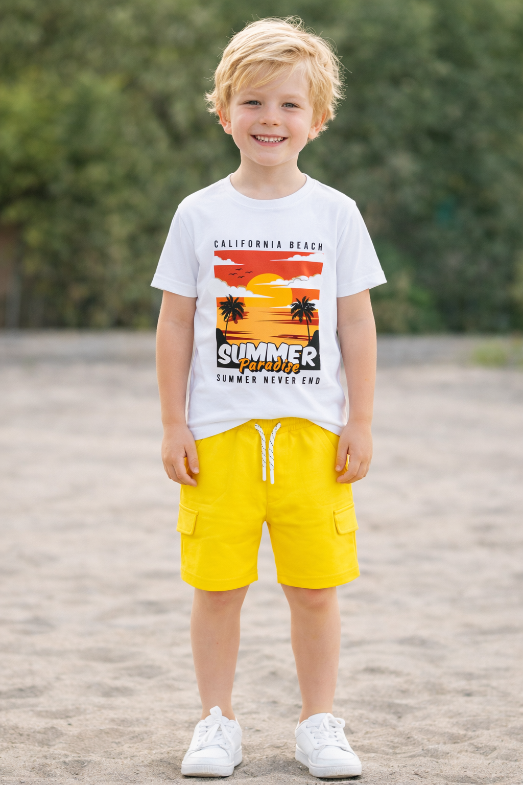 Jobka Kids Çocuk Sarı %100 Pamuk Kargo Cepli Şort