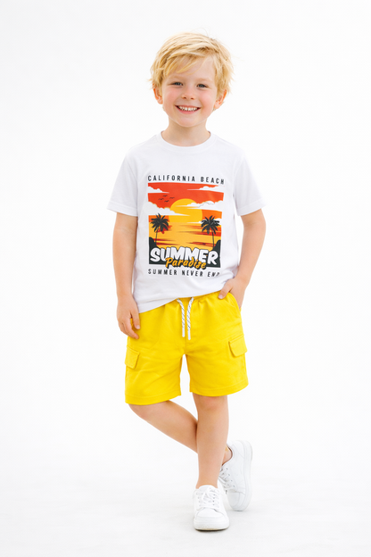 Jobka Kids Çocuk Sarı %100 Pamuk Kargo Cepli Şort