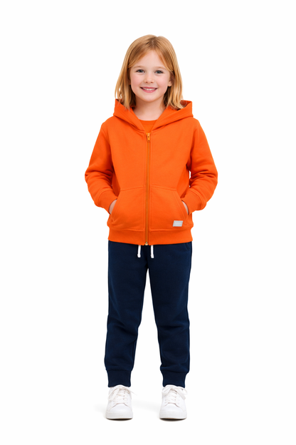 Jobka Kids Kız Kanguru Cepli Fermuarlı %100 Pamuk Turuncu Renk Eşofman Üstü