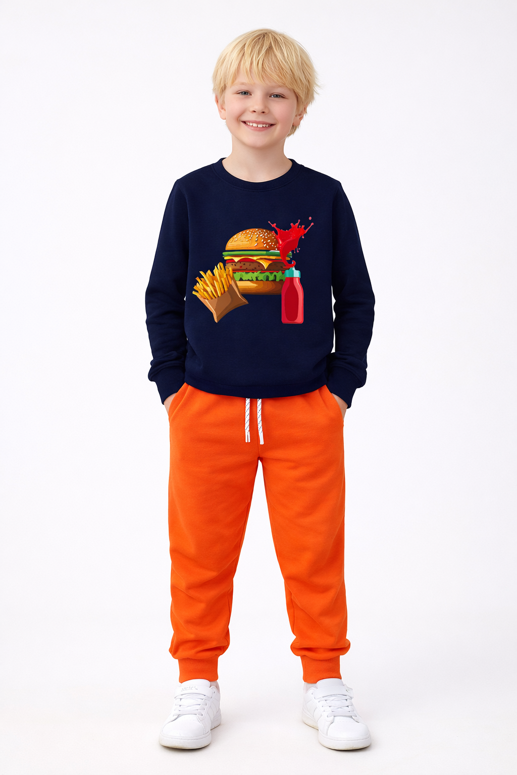 Jobka Kids Erkek Beli Lastikli 3 Cepli %100 Pamuk Turuncu Renk Eşofman Altı