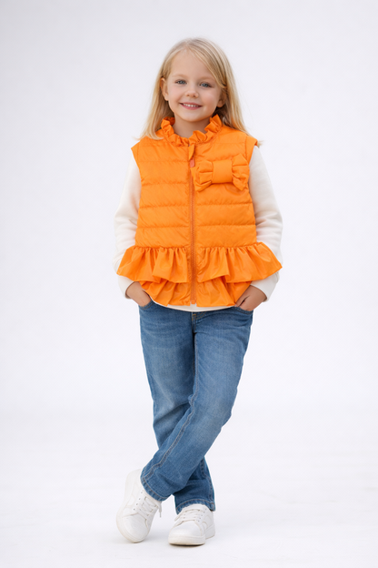 Jobka Kids Kız Çocuk Fırfır Detaylı Turuncu Şişme Yelek