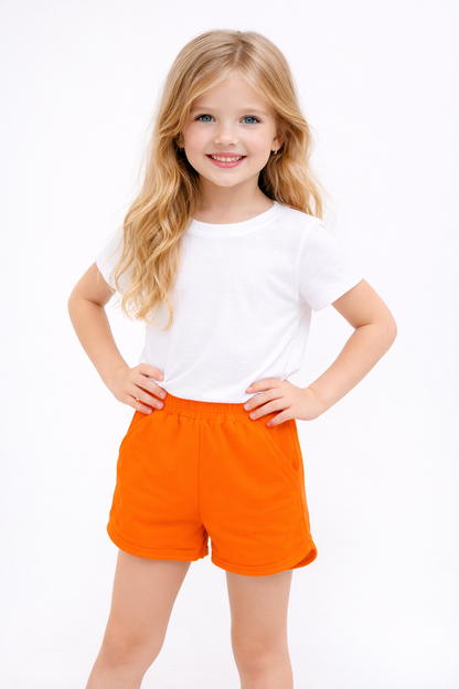Jobka Kids Kız %100 Pamuk Turuncu Şort