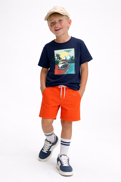 Jobka Kids Erkek %100 Pamuk Turuncu Şort