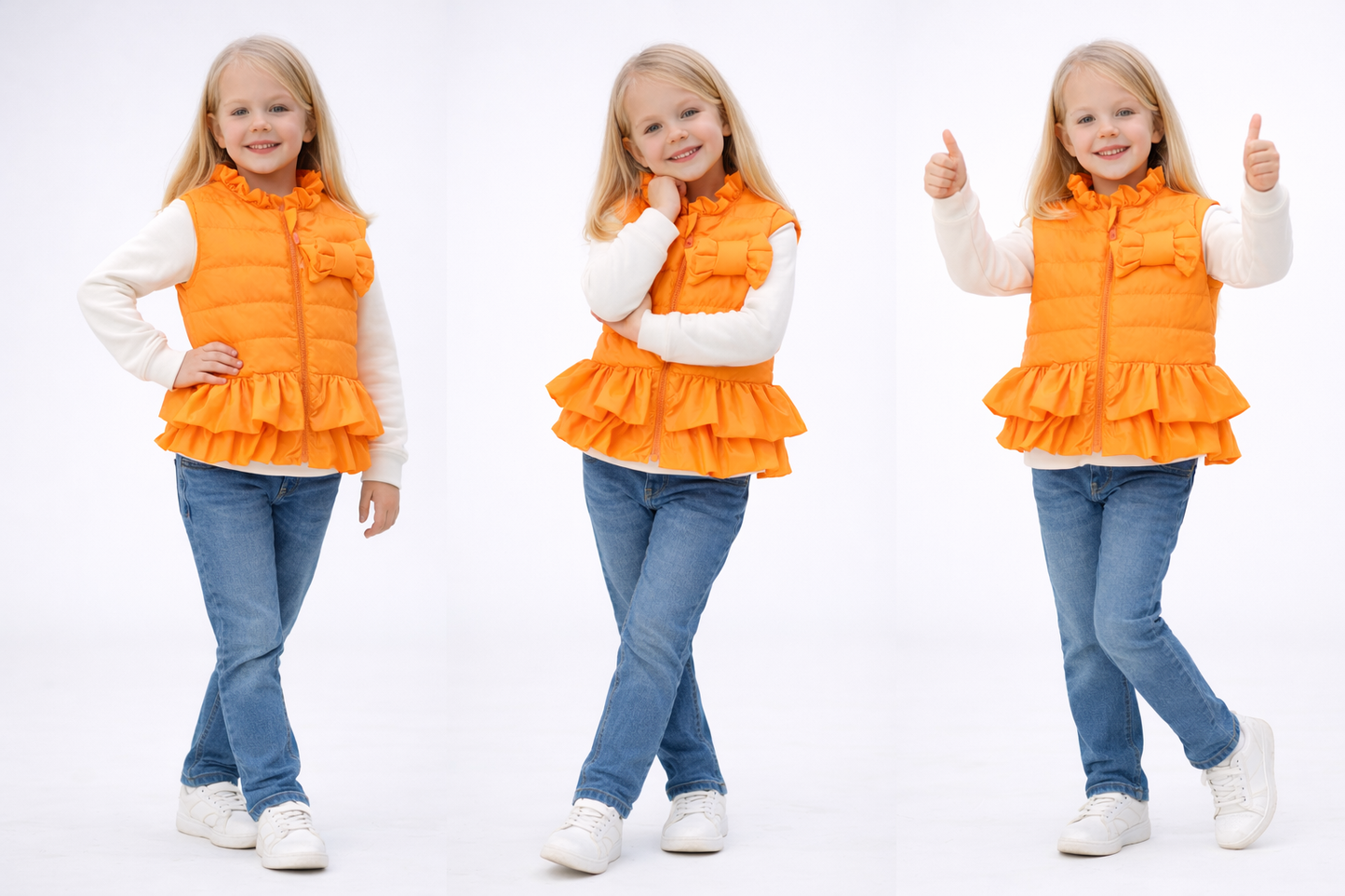 Jobka Kids Kız Çocuk Fırfır Detaylı Turuncu Şişme Yelek