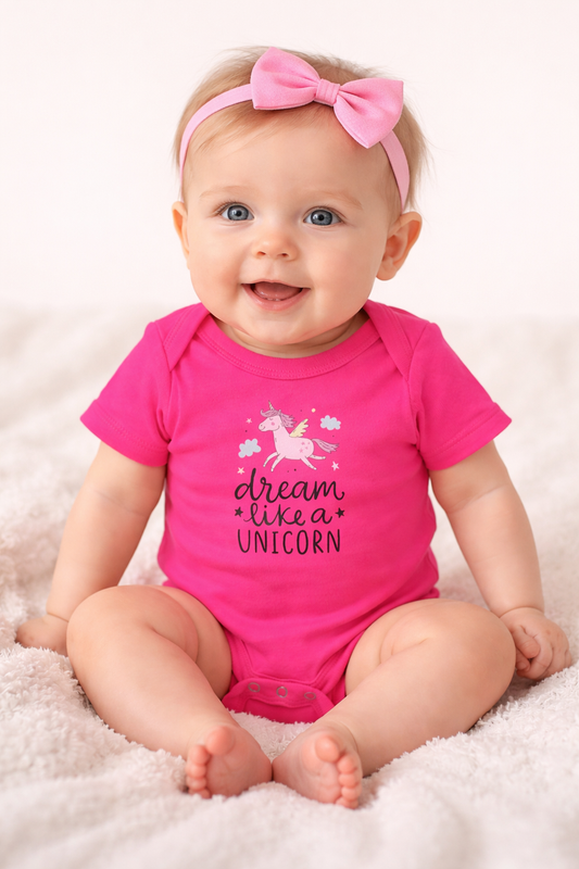 Jobka Kids Kız Bebek %100 Pamuk Unicorn Baskılı Fuşya Body